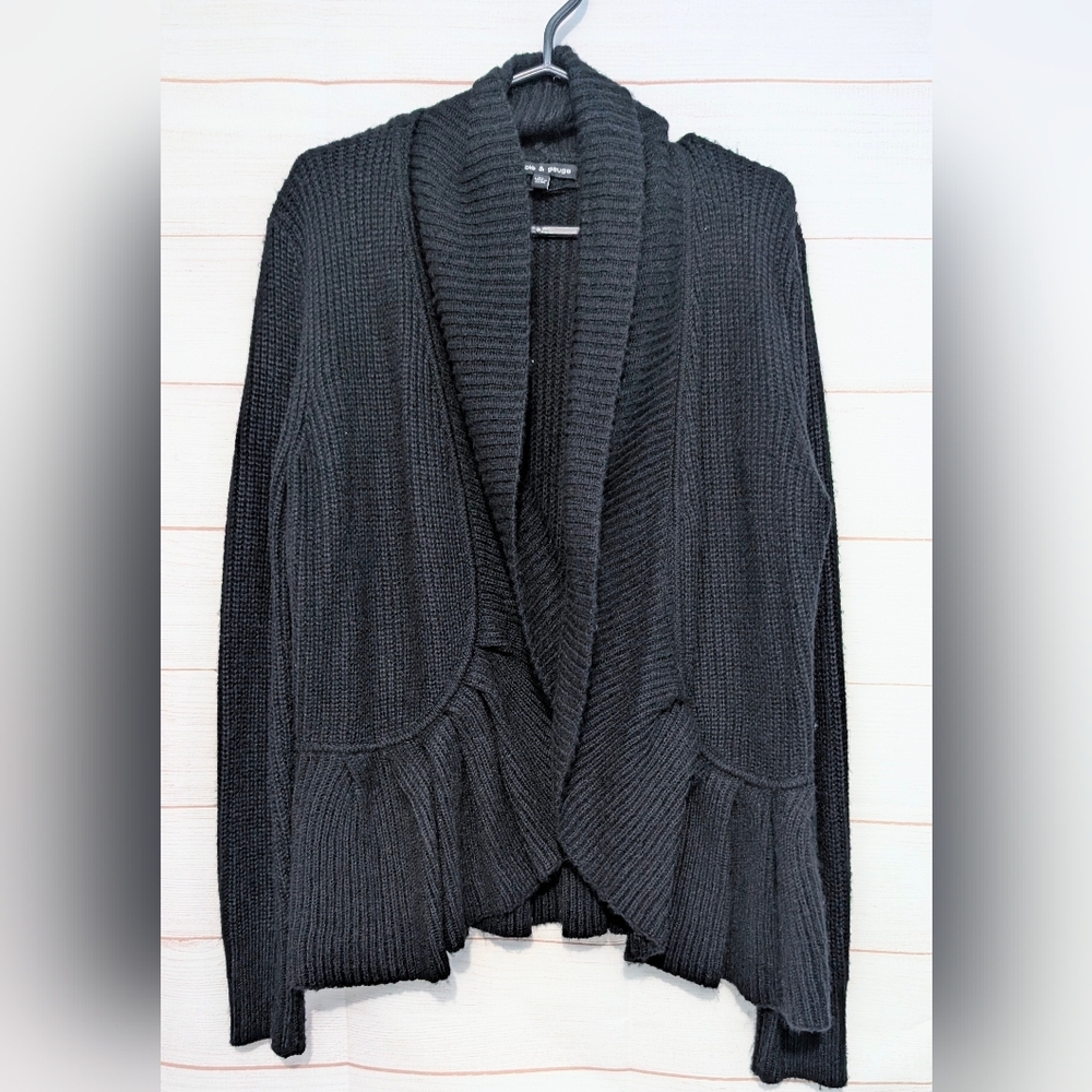 Cable & Gauge Flattering Knit Open Front Cardigan With Ruffle Hem Size XL